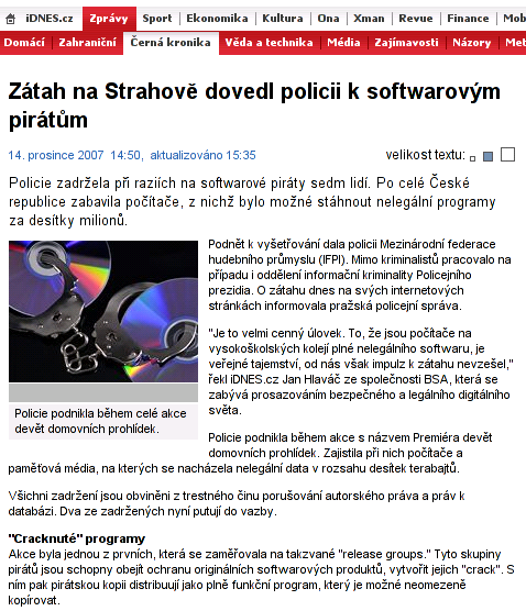 Článek na IDNES.cz - razie na Strahově