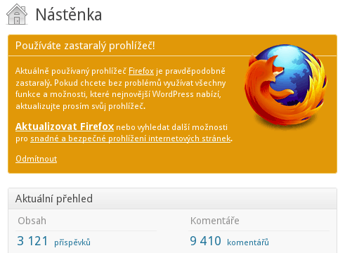 WordPress tvrdí, že máte starý Firefox
